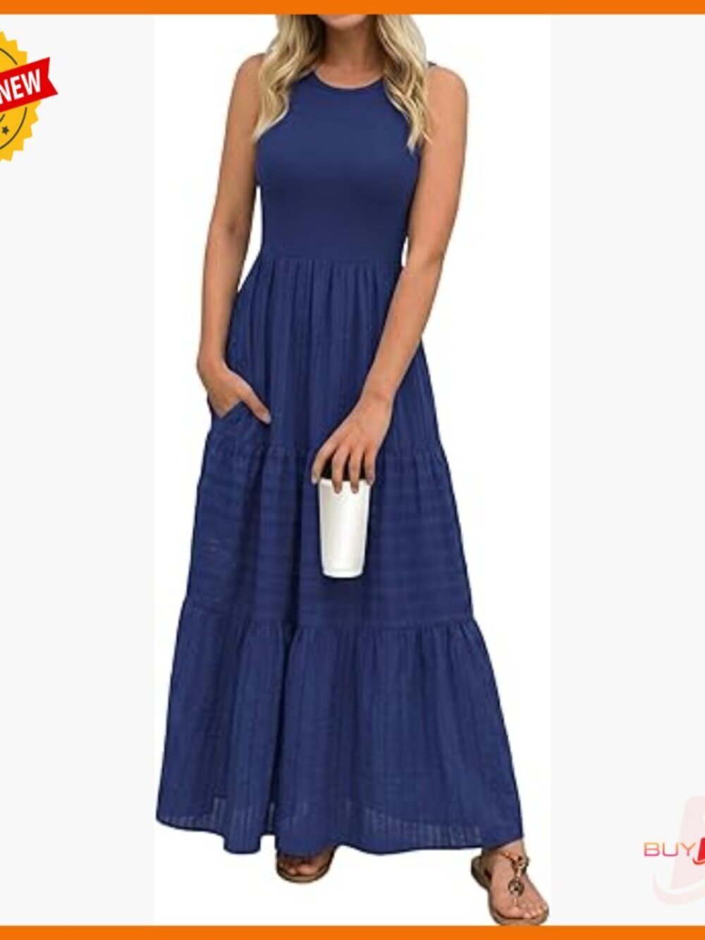 Summer Maxi Dress Sleeveless Cotton A-Line High Waist Flowy Long Dress